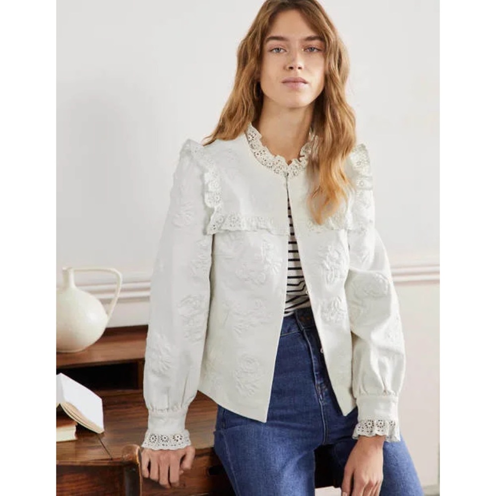 Boden Cotton Broderie Jacket in Ivory